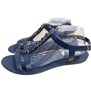 Oka-B Jeweled T-Strap Blue Sandals Embellishments Sustainable Women’s Size 10